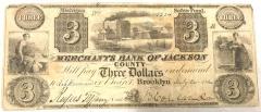 Banknote, The Merchants Bank of Jackson County, 3 Dollars