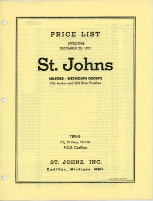 Price List, St. Johns, Inc., Milford and Weymouth Groups