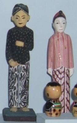 Painted Javanese Dolls (2), Male And Female, On Stands