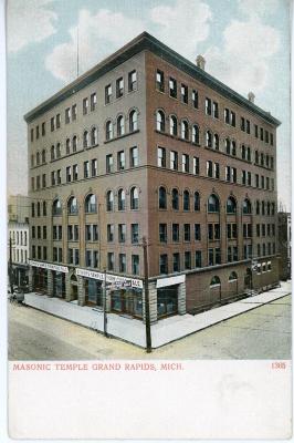 Postcard, Masonic Temple and Bishop's Sample Furniture Company Sale