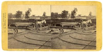 Stereoview, Horse On Tramway In Well Yard, Michigan