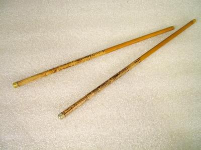 Chopsticks, Pair, Wood With Brown Decorations