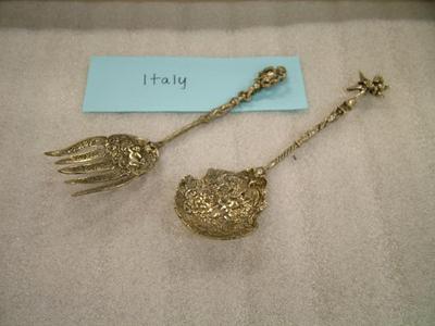 Serving Fork And Spoon, Silver, Italy