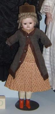 Doll, Wax-over Paper-mache Girl With Mohair Wig