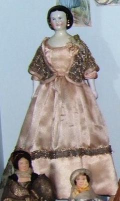 China Head Doll, 'fanny Kemble, Actress,' With Black Hair In Snood