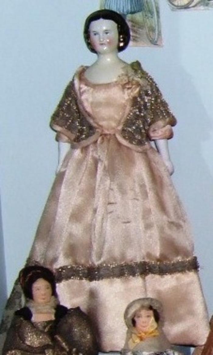 China Head Doll, 'fanny Kemble, Actress,' With Black Hair In Snood