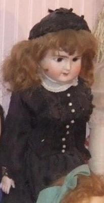 Doll, Porcelain Head In Black Silk Dress