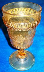 Amber Wildflower Pattern Glass Goblet