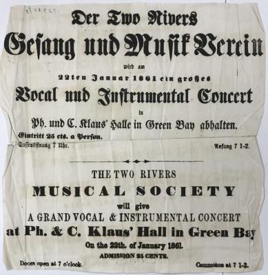 Handbill, The Two Rivers Musical Society