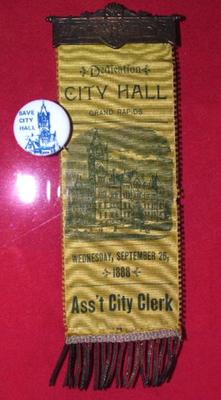 Ribbon, City Hall Dedication, Grand Rapids, Michigan, 9-26-1888, Assistant City Clerk