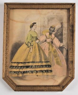 Engraving,  Two Women Dressed In Costume Of The 1860s.