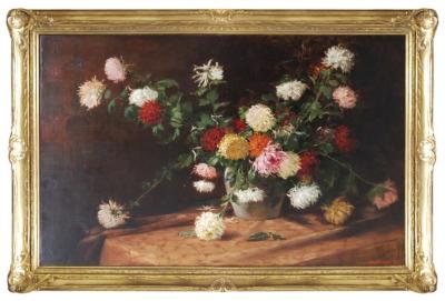 Oil Painting, Still Life Of Chrysanthemums