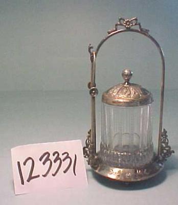 Pickle Jar With Lid, Tongs, And Base,  4 Pcs. (possibly Sugar Jar)