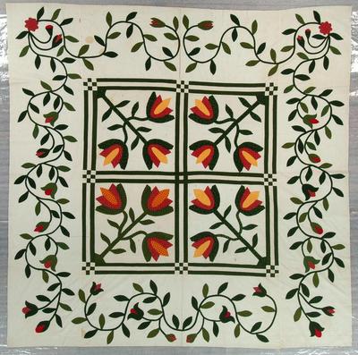 Quilt, Top Only, Appliqued And Pieced, Tulip Variation